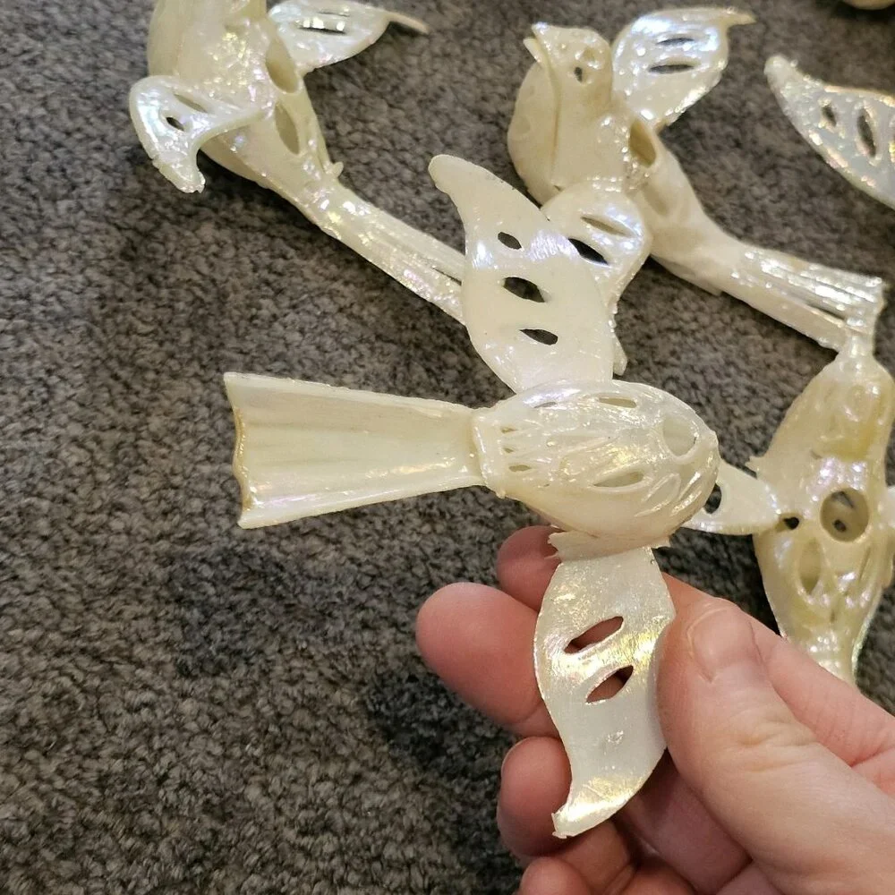 MCM Christmas Light Bird Toppers Pearlescent Plastic‎ Set 10 Cream VTG Ornaments